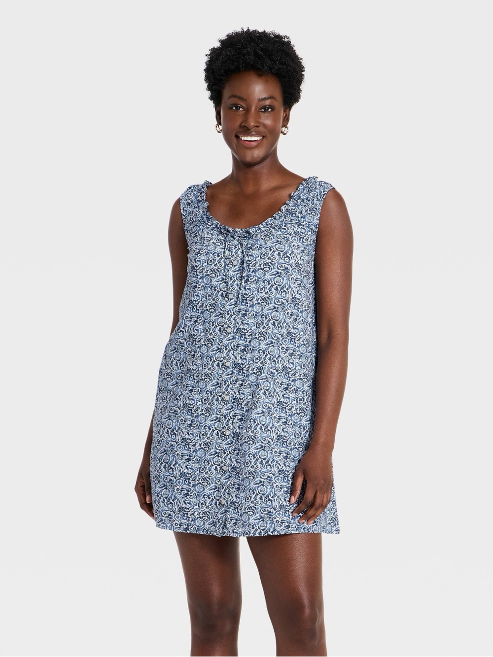 Universal Thread Women's Mini Swing Shift Dress Navy Blue Floral Size XL